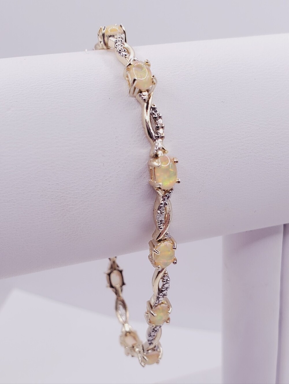 5 Carat Opal & Genuine Diamond Accent Bracelet - Yellow Gold - 925 Silver
